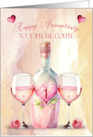 1st Wedding Anniversary to a Special Couple Pretty Wine Theme card