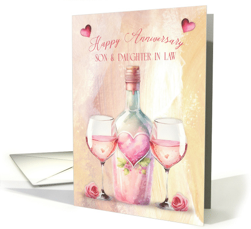Wedding Anniversary to Son and Daughter in Law Pretty Wine Theme card