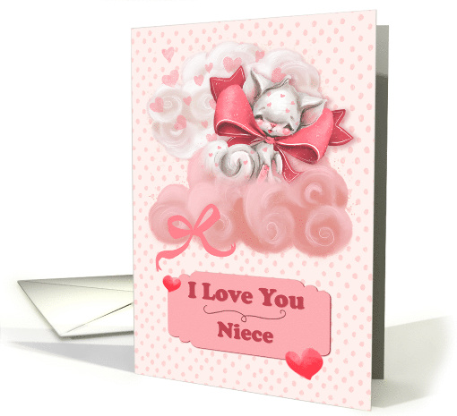 Niece Valentine's Day Cute Cat Floating on Clouds card (1754872)