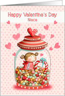 Niece Valentine’s Day Cute Girl in Candy Jar card