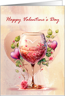 Valentine’s Day Beautiful Wine Glass with Hearts and Flowers card