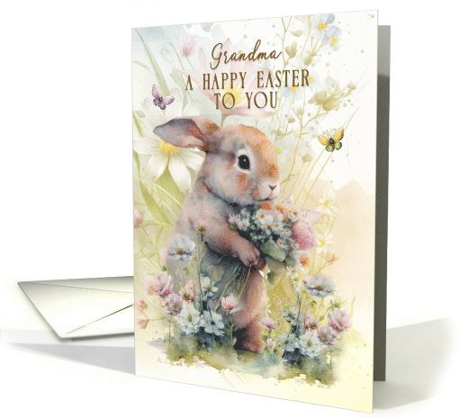 Grandma Happy Easter Greetings Adorable Bunny in Flowers card