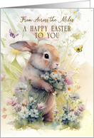 From Across the Miles Happy Easter Greetings Adorable Bunny in Flowers card