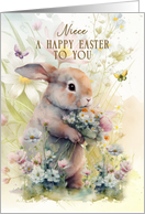 Niece Happy Easter Greetings Adorable Bunny in Flowers card