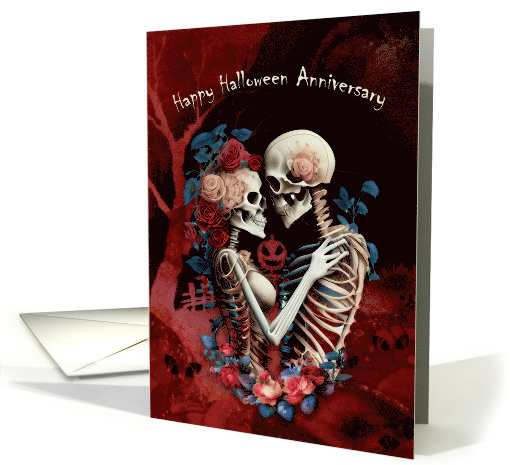 Halloween Anniversary Wishes Skeleton Couple in Love card (1765088)