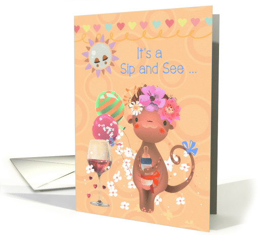 Sip and See Baby Shower Invitation New Baby Meet and Greet Monkey card