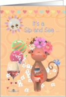 Sip and See Baby Shower Invitation New Baby Meet and Greet Monkey card