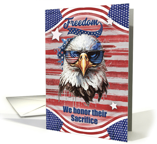 Memorial Day Greetings Bold Bald Eagle with Stars and Stripes card