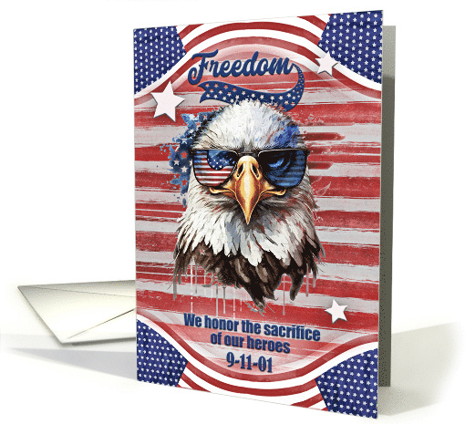 Patriots' Day Greetings Bold Bald Eagle with Stars and Stripes card