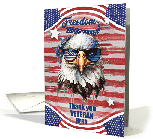 Veterans Day Greetings Bold Bald Eagle with Stars and Stripes card