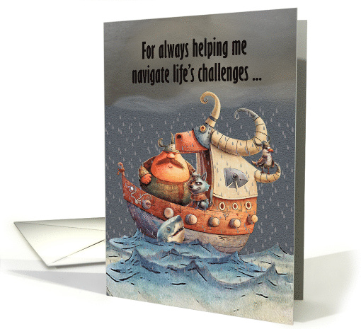 To Dad Father's Day Thank You Whimsical Viking Ship Scene card