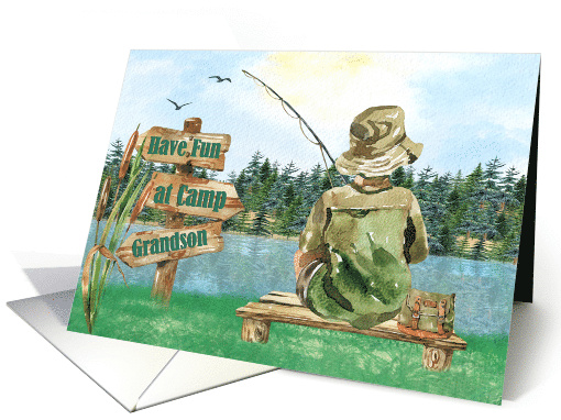Grandson Thinking of You at Summer Camp Boy Fishing on a Lake card