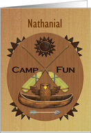 Nathanial Custom Name Summer Camp Greetings Wood Effect Plaque card