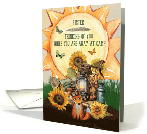 Sister Summer Camp Thinking of You Camping Gear and Flowers card