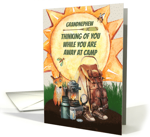 Grandnephew Summer Camp Thinking of You Camping Gear and Bugs card