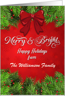 Custom Name Merry and Bright Christmas Greetings card
