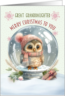 Great Granddaughter Merry Christmas Adorable Owl in a Snow Globe card