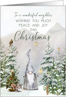 Neighbor Christmas Mountain Scene with Gnome and Stars card