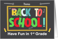 Thomas 1st Grade Back to School Custom Name Fun School Patterns card