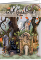 Stephen Custom Name Halloween Misty Graveyard Scene card