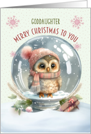 Goddaughter Merry Christmas Adorable Owl in a Snow Globe card