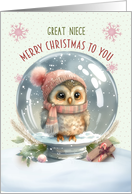 Great Niece Merry Christmas Adorable Owl in a Snow Globe card