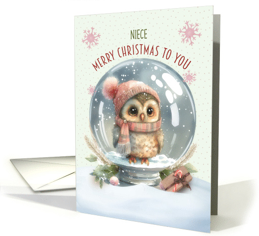 Niece Merry Christmas Adorable Owl in a Snow Globe card (1792114)