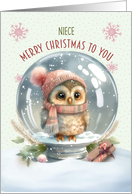 Niece Merry Christmas Adorable Owl in a Snow Globe card