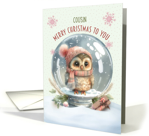 Cousin Merry Christmas Adorable Owl in a Snow Globe card (1792118)