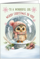 To Wonderful Girl Merry Christmas Adorable Owl in a Snow Globe card