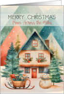 From Across the Miles Merry Christmas Woodland Home Snow Scene card