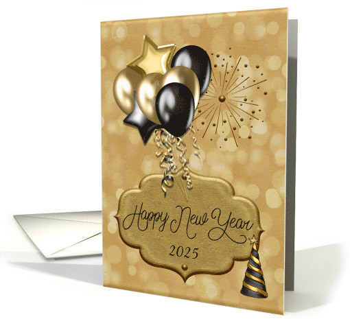 New Year Custom Year Festive Balloons in Black and Gold card (1810162)