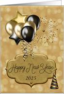 New Year Custom Year Festive Balloons in Black and Gold card