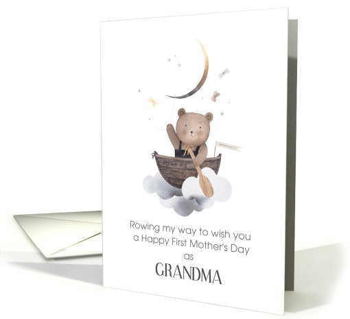 Grandma First Mother's Day Cute Bear in a Boat in the Clouds card