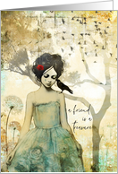 Friend Thank You Beautiful Girl with Crow Collage Effect card