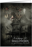First Halloween in New Home Greetings with Spooky House and Creepy Bat card