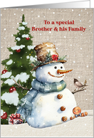 Brother and his Family Christmas with Snowman and Tree card