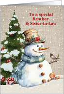 Brother and Sister in Law Christmas with Snowman and Tree card