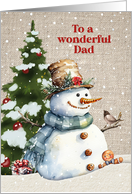 To Dad Holly Jolly Christmas with Snowman and Tree card