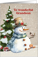 Grandson Christmas with Snowman and Tree card