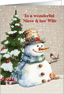 Niece and Wife Christmas with Snowman and Tree card