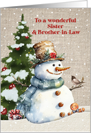 Sister and Brother in Law Christmas with Snowman and Tree card