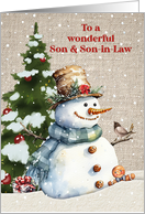 Son and Son in Law Christmas with Snowman and Tree card