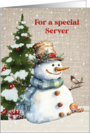 Server Christmas with Snowman and Tree card