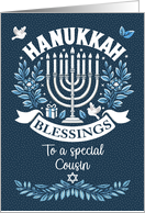 Cousin Hanukkah Blessings Menorah and Word Art card