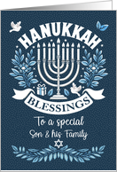 Son and Family Hanukkah Blessings Menorah and Word Art card