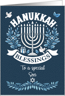 Son Hanukkah Blessings Menorah and Word Art card