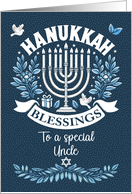 Uncle Hanukkah Blessings Menorah and Word Art card