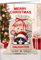 Daughter Cute Cat and Christmas Santa Sack card