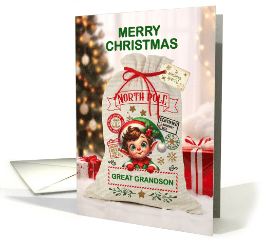 Great Grandson Christmas Santa Sack and Boy Elf card (1889666)